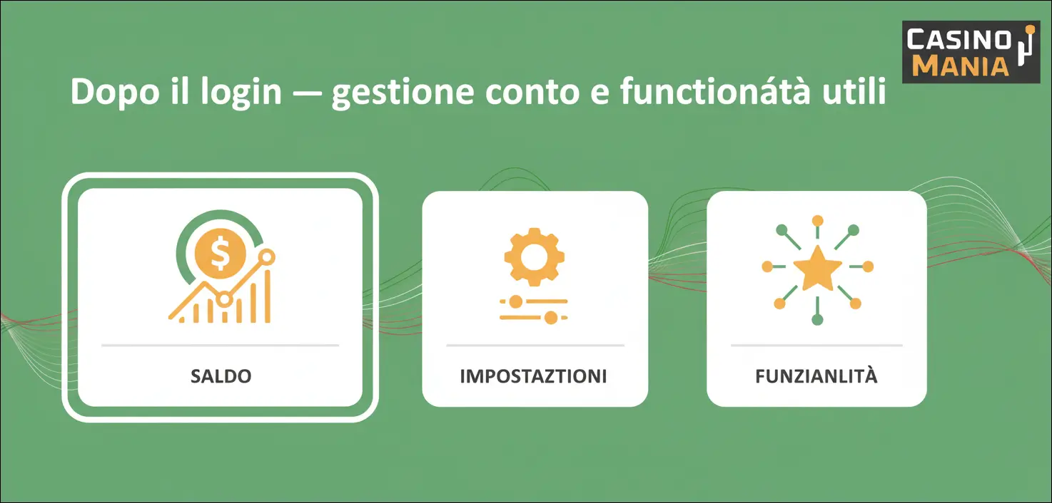 Dopo il login — gestione conto e funzionalità utili